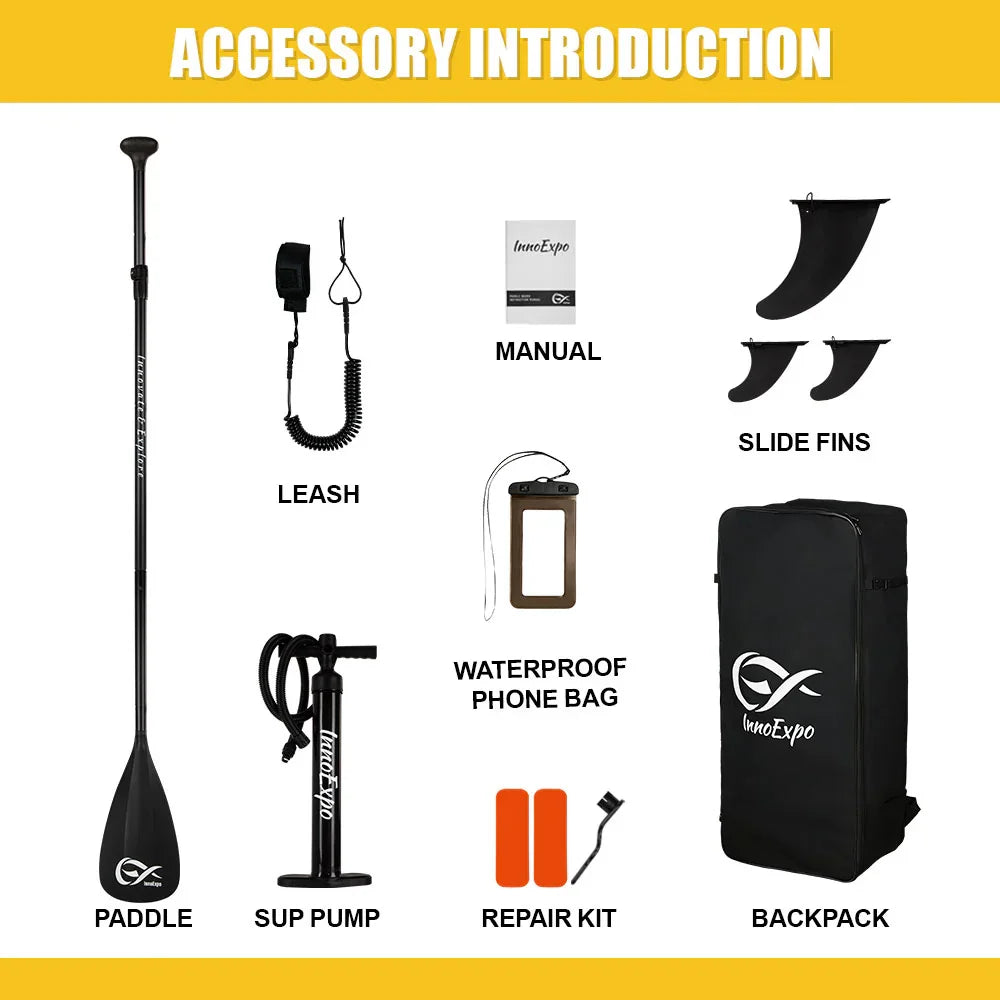 Paeloop SUP with Accessories – 3-Fin Setup Bottom View